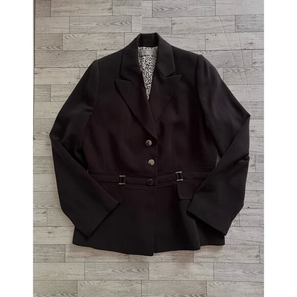 Tahari ASL Professional Logo Button Buckle Black Career Suit Jacket Size Petite - Picture 7 of 10